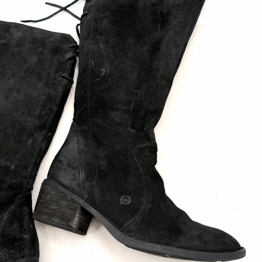 Born Felicia Distressed Black Suede Knee-High Lace & Side Zip Boots Womens 9.5 - Picture 9 of 12